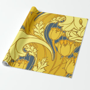 Papier Cadeau Impression de motif de tulipe : Art nouveau bleu j