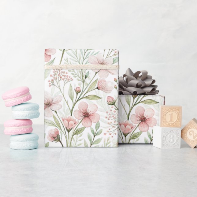 Papier Cadeau Impression Fleur sauvage souple | Aquarelle Blush  (Baby Shower)