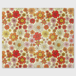 Papier Cadeau Impression florale chaude inspirée des années 70