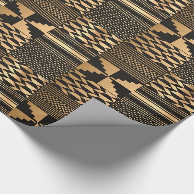 Papier Cadeau Impression Kwanzaa Kente (Noir/Or) (Coin)