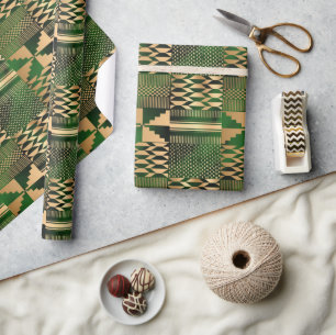 Papier Cadeau Impression Kwanzaa Kente (Vert/Or)