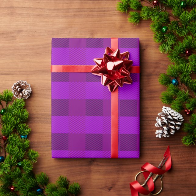 Papier Cadeau Impression Plaid Dans Purple Personnalisé (Cadeau de vacances)