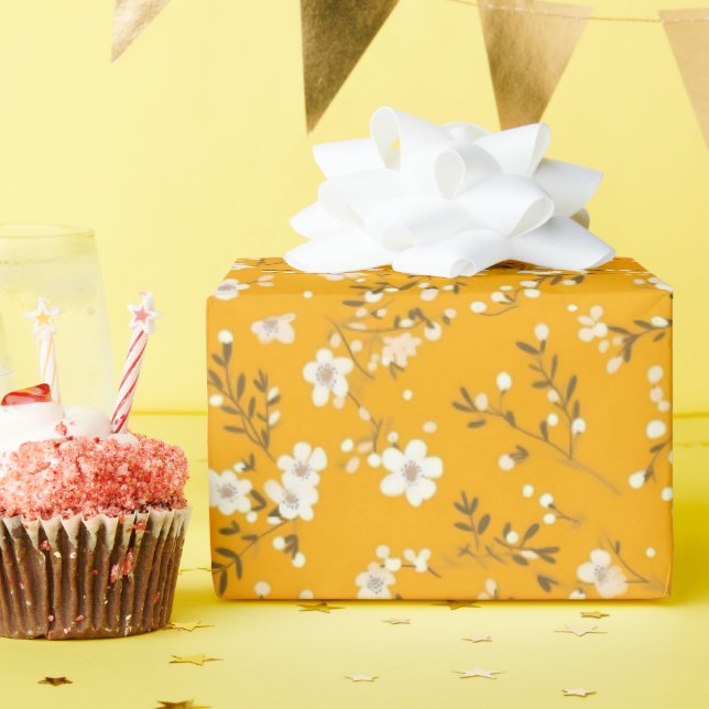 Papier Cadeau Impression Posy Blanc Sur Or (Fête d'anniversaire)