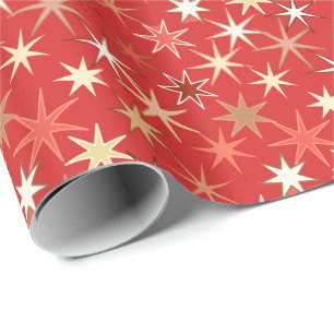 Papier Cadeau Impression Starburst Moderne, Orange Mandarin Fonc