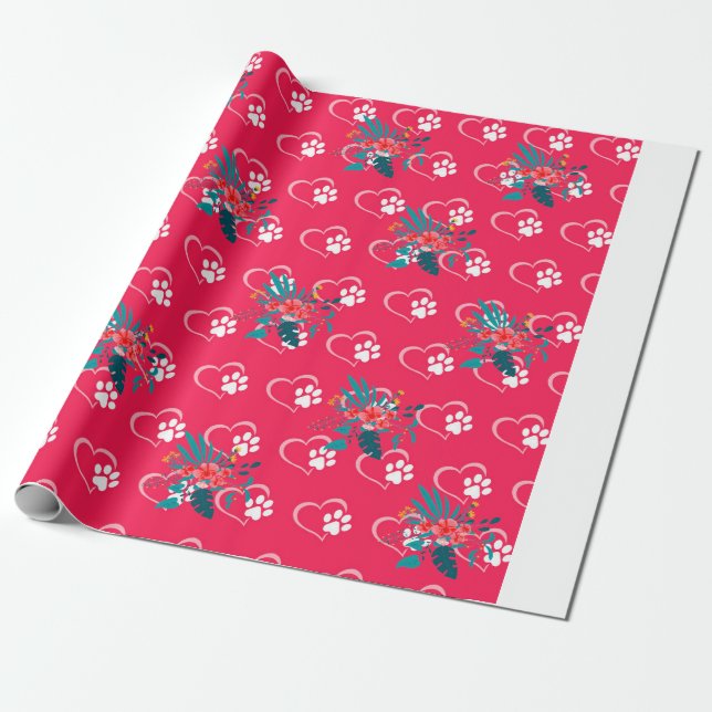Papier Cadeau Imprimantes à pow rouge floral Conception de papie (Déroulé)