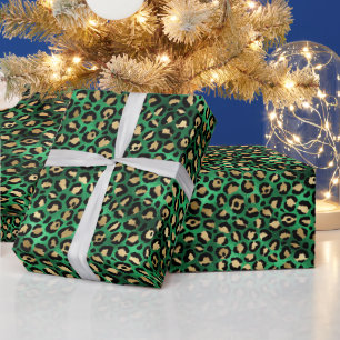 Papier Cadeau Imprimé Bold Green Léopard   Motif Animal Glamour