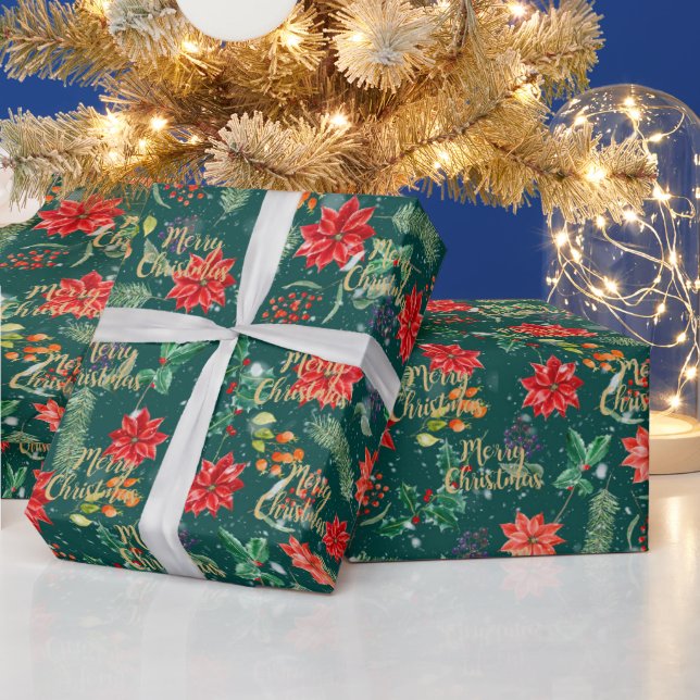 Papier Cadeau imprimé botanique de Noël (Vacances)