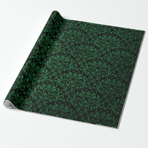 Papier Cadeau Imprimé damassé rustique noir et vert