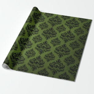 Papier Cadeau Imprimé damassé rustique noir et vert