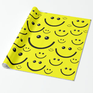 Papier Cadeau imprimé motif à visage heureux jaune