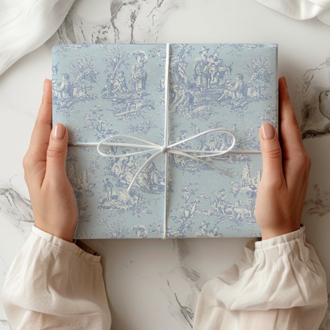 Papier Cadeau Imprimé vintage bleu gris toile de jouy (Créateur téléchargé)