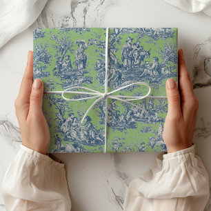 Papier Cadeau Imprimé vintage bleu vert toile de jouy