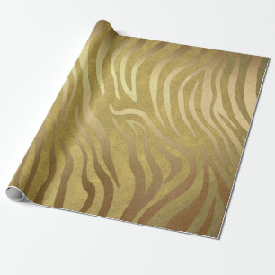 Papier Cadeau Imprimé Zèbre Bronze Doré Safari Jungle Glam