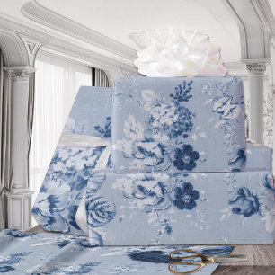 Papier Cadeau Indigo Tone Bleu Vintage Toile Florale Tissu No.5