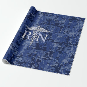 Papier Cadeau Infirmière autorisée RN Caduceus sur Camo bleu d
