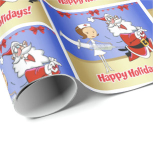 Papier Cadeau Infirmière avec Père Noël Noël