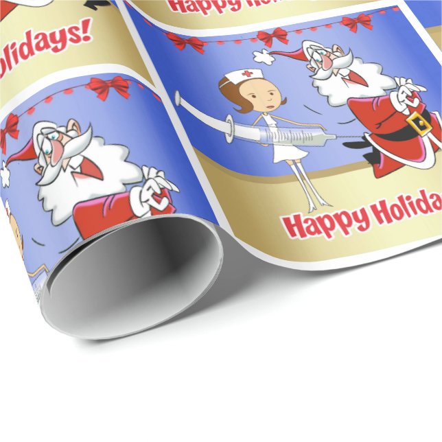 Papier Cadeau Infirmière avec Père Noël Noël (Coin rond)