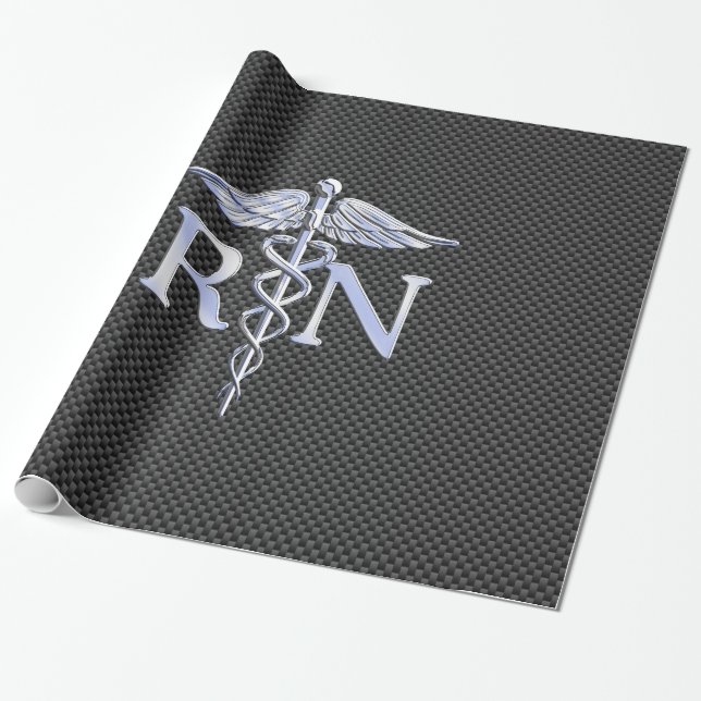 Papier Cadeau Infirmière inscrite RN Silver Caduceus Snakes (Déroulé)