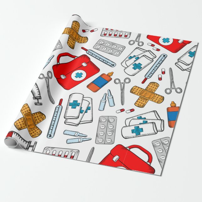 Papier Cadeau Infirmière, Médecin, Médicale, Thème Santé  (Déroulé)