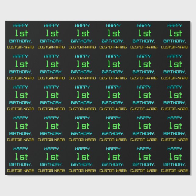 Papier Cadeau Informatique numérique amusante Thème 1er annivers (Plat)