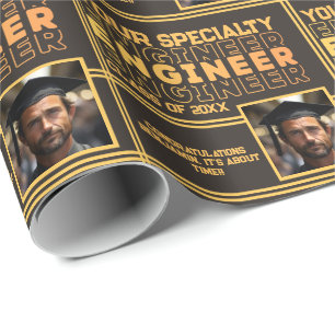 Papier Cadeau Ingénierie personnalisée Nom Année d'obtention du 