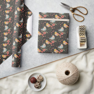 Papier Cadeau Inséparable floral foncé et cosy