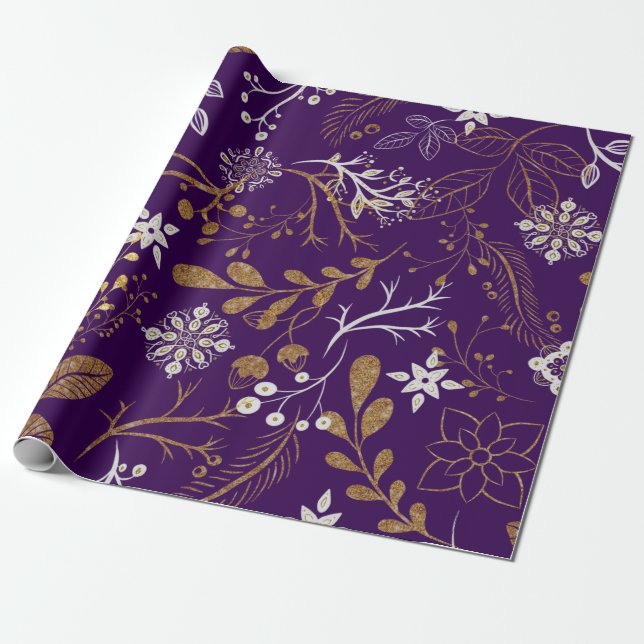 Papier Cadeau Intricate floral pattern with gold and white  (Déroulé)