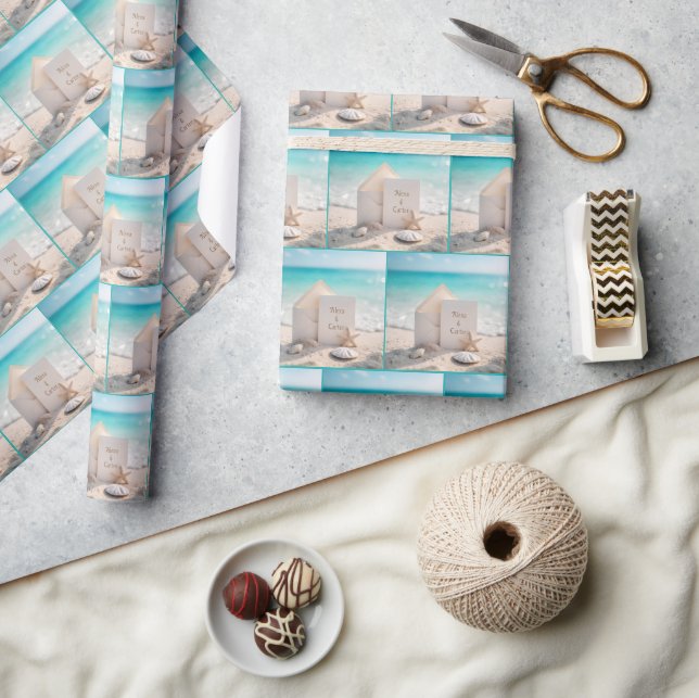 Papier Cadeau Invitation Plage Avec Noms Nouveaux (Artisanat)