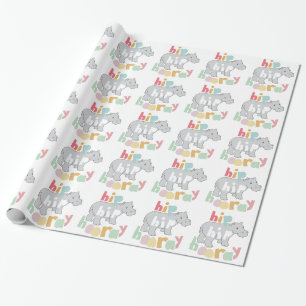 Papier Cadeau ip Hip Hip Houray Gris Hippo Dessin mignon Animal