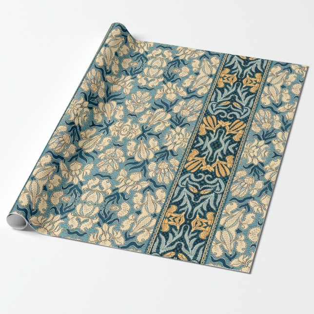 Papier Cadeau Iris de Nouveau d'art dans le bleu (Déroulé)