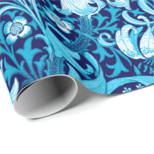 Papier Cadeau Iris de William Morris et lis, bleu d'indigo