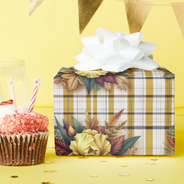 Papier Cadeau Iris jaune avec feuilles d'automne sur Arrière - p (Fête d'anniversaire)