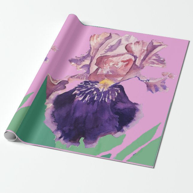 Papier Cadeau Iris violet iris fleurs Aquarelle (Déroulé)