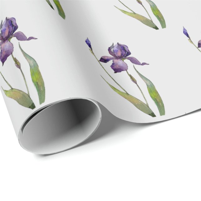 Papier Cadeau Iris violet sur papier d'enveloppement gris (Coin rond)
