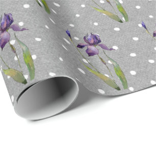 Papier Cadeau Iris violet sur papier d'enveloppement Pois