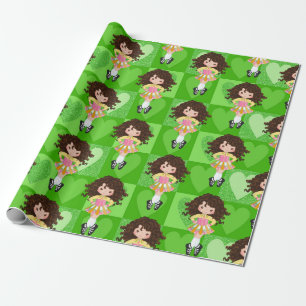Papier Cadeau Irish Dance Green Coeur monochrome