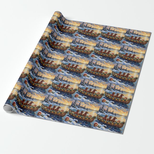 Papier Cadeau Irish Red Setter Christmas Boat Holiday (Déroulé)