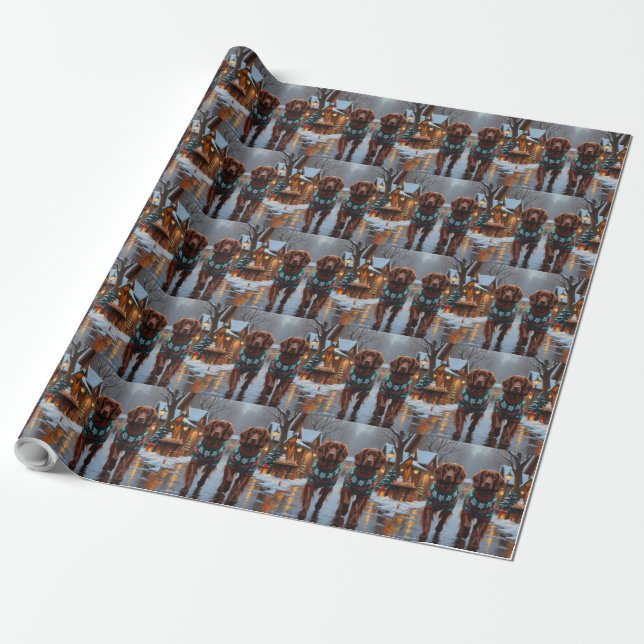 Papier Cadeau Irish Red Setter Dogs Christmas Snow Holiday (Déroulé)