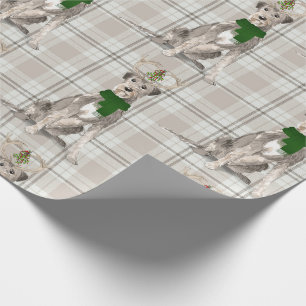 Papier Cadeau Irish Wolfhound et Taupe Plaid Christmas