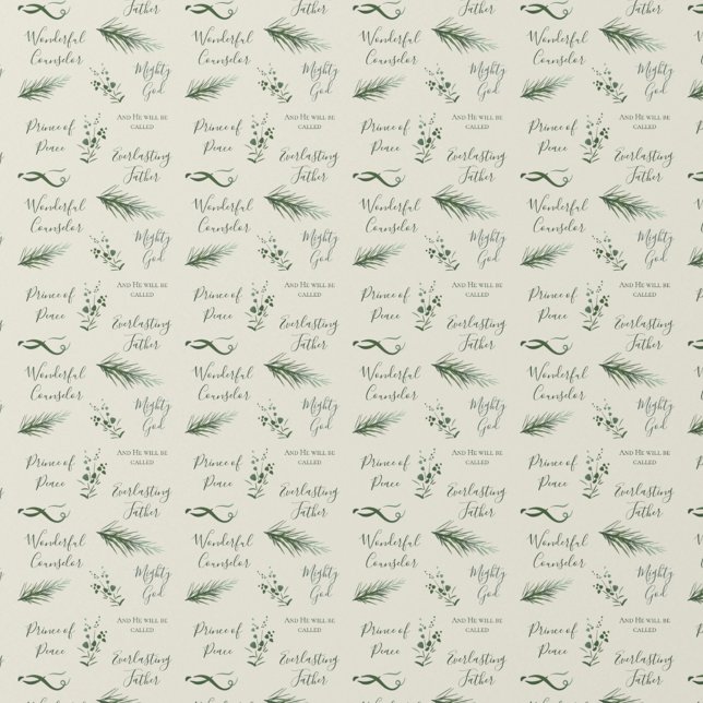 Papier Cadeau Isiah 9:6 | Foi Pine Sage à la main Noël (Elegant modern Christmas greenery. Wonderful Counselor Bible scripture green and cream.)