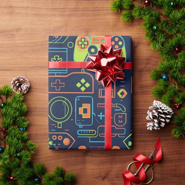 Papier Cadeau It’s Game On Skull  – Video Game Birthday (Cadeau de vacances)