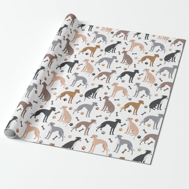 Papier Cadeau Italian Greyhound Dog Bones and Paws Wrapping Pape (Déroulé)
