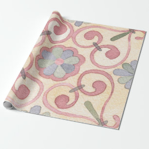 Papier Cadeau Italien espagnol Majolica Pink Floral Decoupage