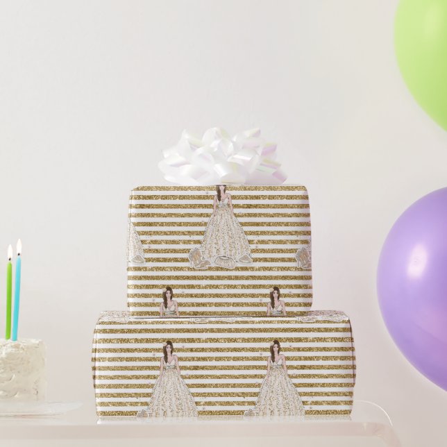Papier Cadeau Ivory Bridal Shower Glitter Gold Rayures (Cadeaux de fête)