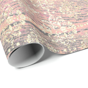 Papier Cadeau Ivory Foxier Métallique Damas Or Bois Rustique Ros