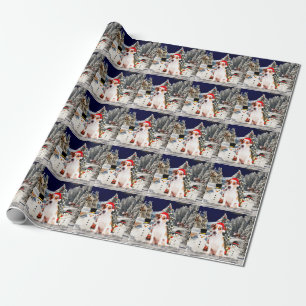 Papier Cadeau jack russell Chien Assis dans la neige avec Santa 