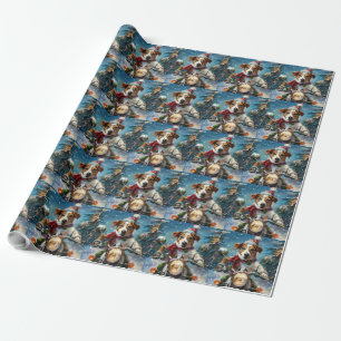 Papier Cadeau Jack Russell Chien équitation Moto Noël