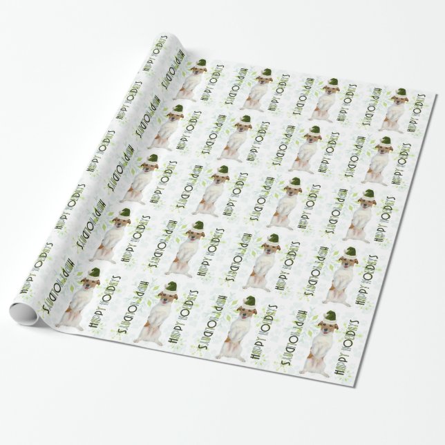 Papier Cadeau Jack Russell Terrier Père Noël Chien vert Noël (Déroulé)