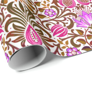 Papier Cadeau Jacobean Floral Damask, rose, violet et guerre Bro