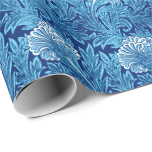 Papier Cadeau Jacobean Flower Damask, Navy, Sky Blue et White